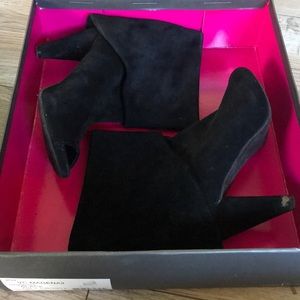 Vince Camuto- black suede peep toe booties